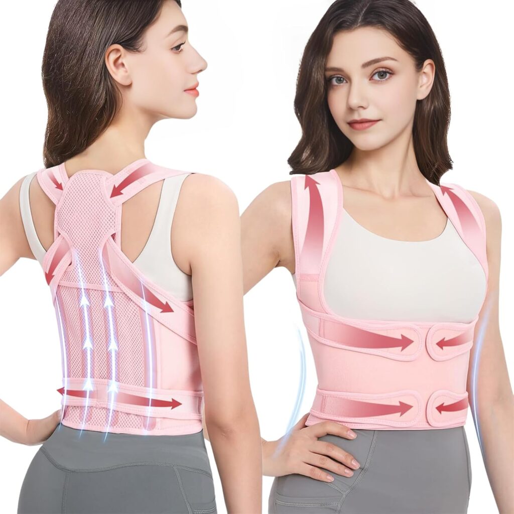 Posture Corrector for Women & Men, Adjustable Back Brace Shoulder Straightener with Full Back Support for Upper & Lower Back Pain, Spine Alignment, Hunchback & Scoliosis Relief (Large, Pink)