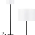 Modern Floor Lamp Simple Design with White Shade, Foot Pedal Switch, 60″ Small Tall Lamps for Living Room Bedroom Office Dining Room Kitchen, Black Pole Lamp(Without Bulb)