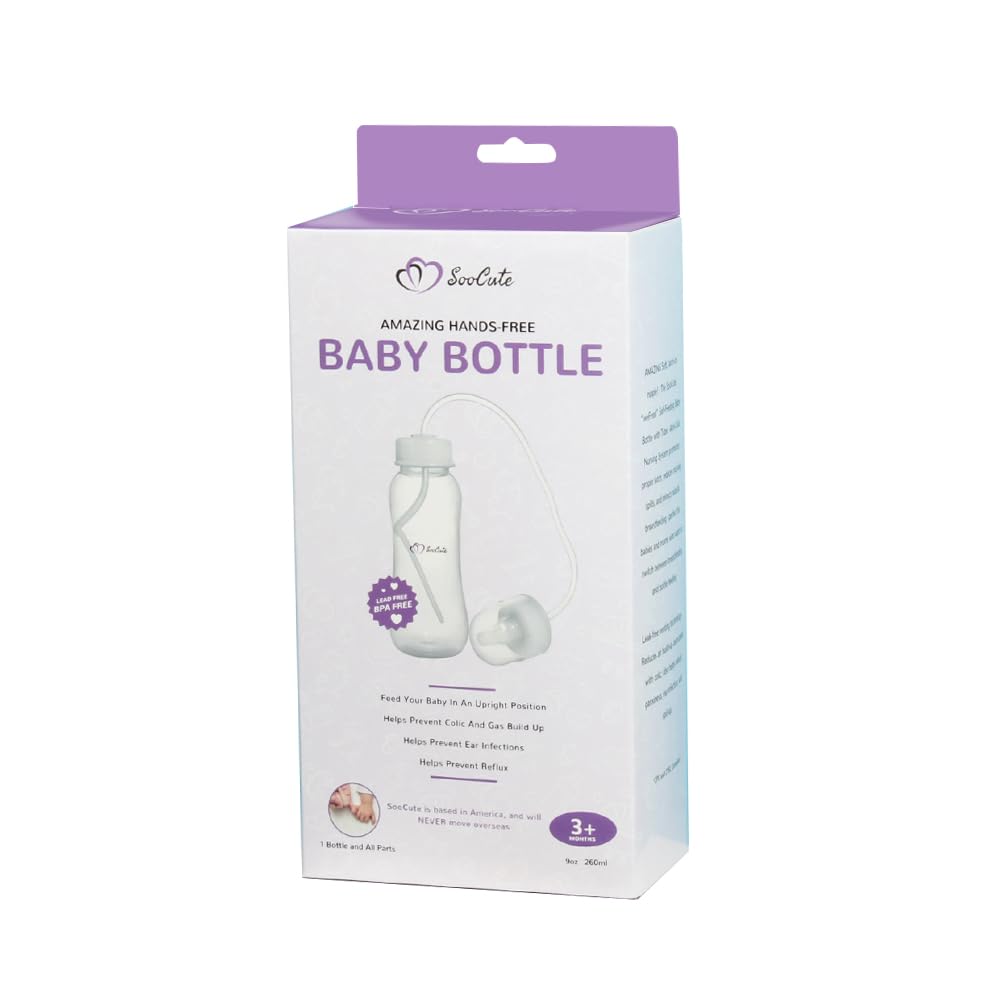 Hands-Free Baby Bottle – Anti-Colic Nursing System 9 oz Baby Bottle with Fast Flow Nipple/Teat 3m+ Infant with Tube Straw Feeding System for Toddler (1 Bottle – Soo Cute)