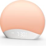REACHER Sound Machine Sunrise Alarm Clock with Night Light, 26 Nature Inspired Sleep Sounds, 0-100% Dimmable Clock, Sunrise Lamp, Wake Up Light, Brown/Pink/White Noise Machine for Babys, Adults, Kids