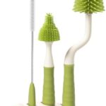 360° Rotating Silicone Bottle Cleaning Brush Set, Includes Baby Bottle Brush, Nipple Cleaner, Straw Brush and Drying Stand. (Green)