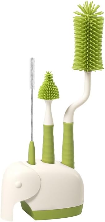360° Rotating Silicone Bottle Cleaning Brush Set, Includes Baby Bottle Brush, Nipple Cleaner, Straw Brush and Drying Stand. (Green)