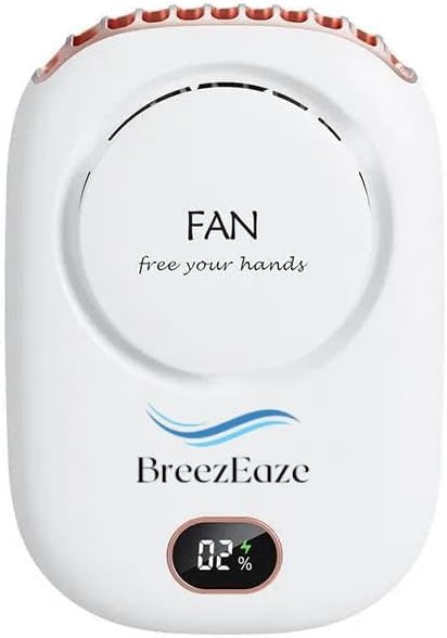 Rechargeable waist fan with lanyard to use as a neck fan. With Power display LED screen and 3 speed levels. Great for camping essentials, stroller fan & as personal fan. (White)