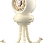 Portable Stroller Fan, Whisper-Quiet, Auto-Oscillation, Warm-Tone Night Light, 3600mAh Rechargeable Battery, Dense Safety Grill, Designed for Crib, Car Seat, Travel and Camping (Beige)