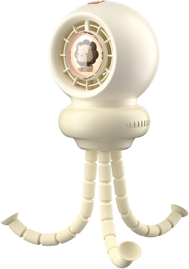 Portable Stroller Fan, Whisper-Quiet, Auto-Oscillation, Warm-Tone Night Light, 3600mAh Rechargeable Battery, Dense Safety Grill, Designed for Crib, Car Seat, Travel and Camping (Beige)