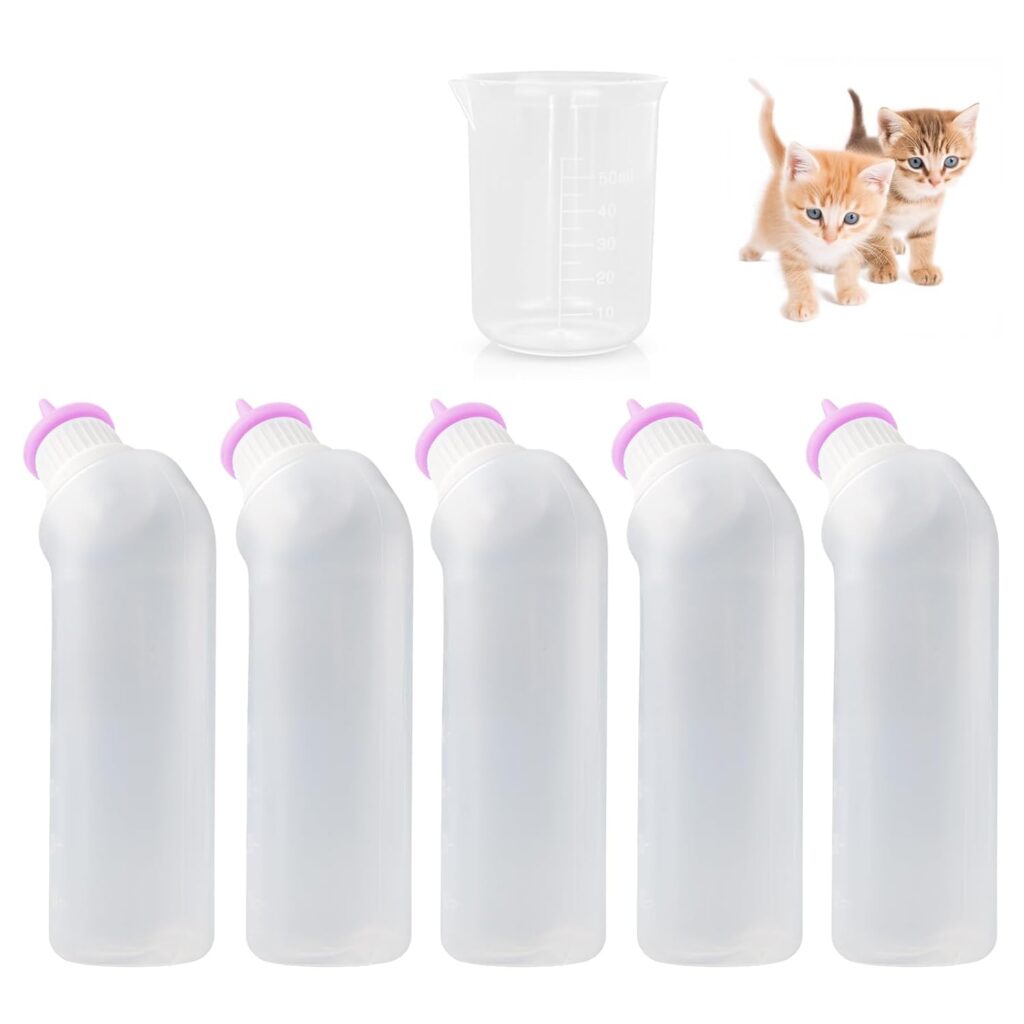 5Pack Kitten Bottle for Nursing Puppy Milk Kitten Bottles Feeding Kit Silicone Nipple for Newborn Pets Kittens, Puppy,Squirrel (Pink)