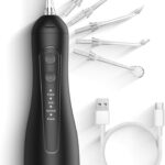 Brezz Water Dental Flosser Pick:Professional for Teeth Cleaning,4 Modes Cordless, Rechargeable IPX 7Waterproof,300ML Large Tank,Electric,Portable Home Travel,5Tips Flossing,Powerful Battery (Black)