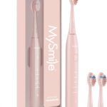 MySmile DY156 Electric Toothbrush for Adults, Rechargeable Sonic Battery Toothbrush Portable with 3 Brush Heads, 2 Mins 5 Modes Smart Timer, 45000VPM, One Charge for 60 Days – Pink