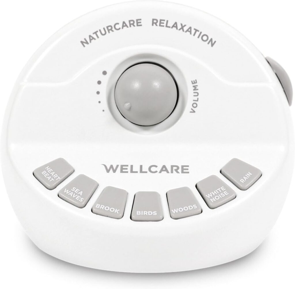 WELLCARE-Naturcare Sound Relaxation, White Noise, 7 Nature Sounds, Sleep Sound Machine, Calm Infants, for Baby, Kids, Adult. Stepless Volume, Timer, Powered by Adapter(Incl.) or Batteries(Not Incl.)