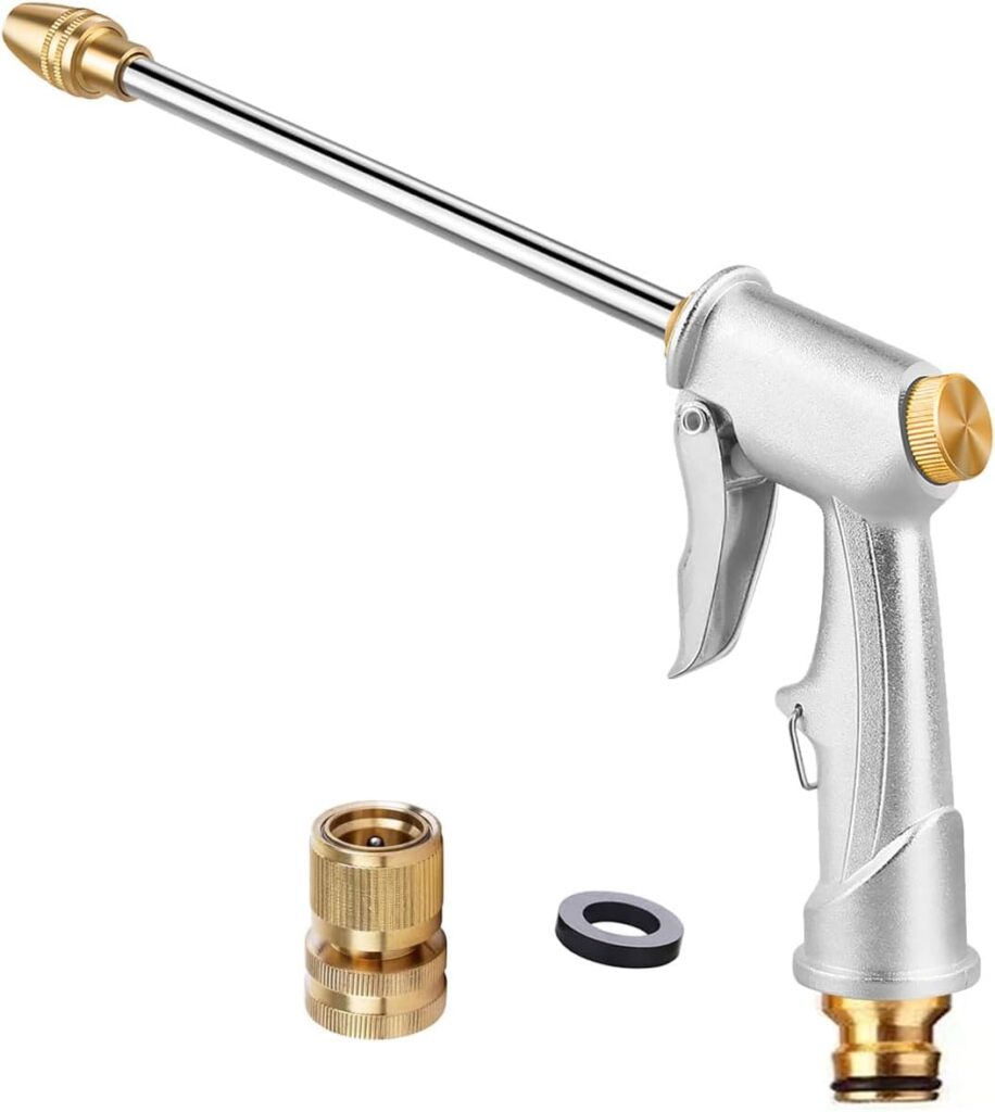 Lengthened Rod Garden Hose Nozzle Heavy Duty High Pressure Water Sprayer for Garden Spray Patio Outdoor Washer Pet Shower Car Wash attachment (Lengthened)