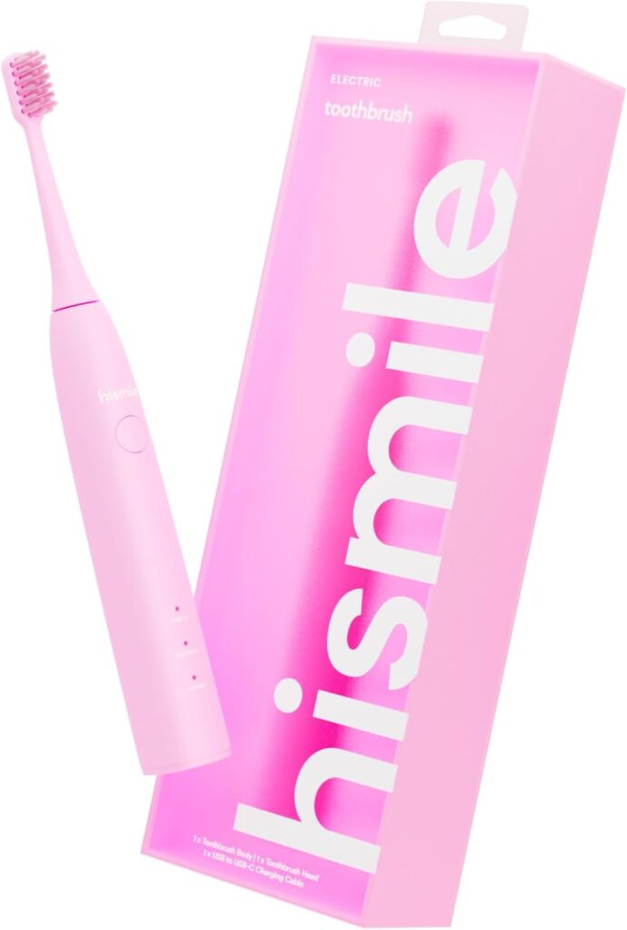 HISMILE Electric Toothbrush, 3 Brushing Modes, Smart Timer, Rechargeable Electric Tooth Brush for Adults and Children, Soft-Tapered Bristles, Mode Memory (Pink)