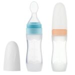 PandaEar (2 Pack) Silicone Baby Food Dispensing Spoon|4 oz Infant Fruit Squeeze Feeder| Travel Friendly Kids Toddlers Boys Girl (Blue)