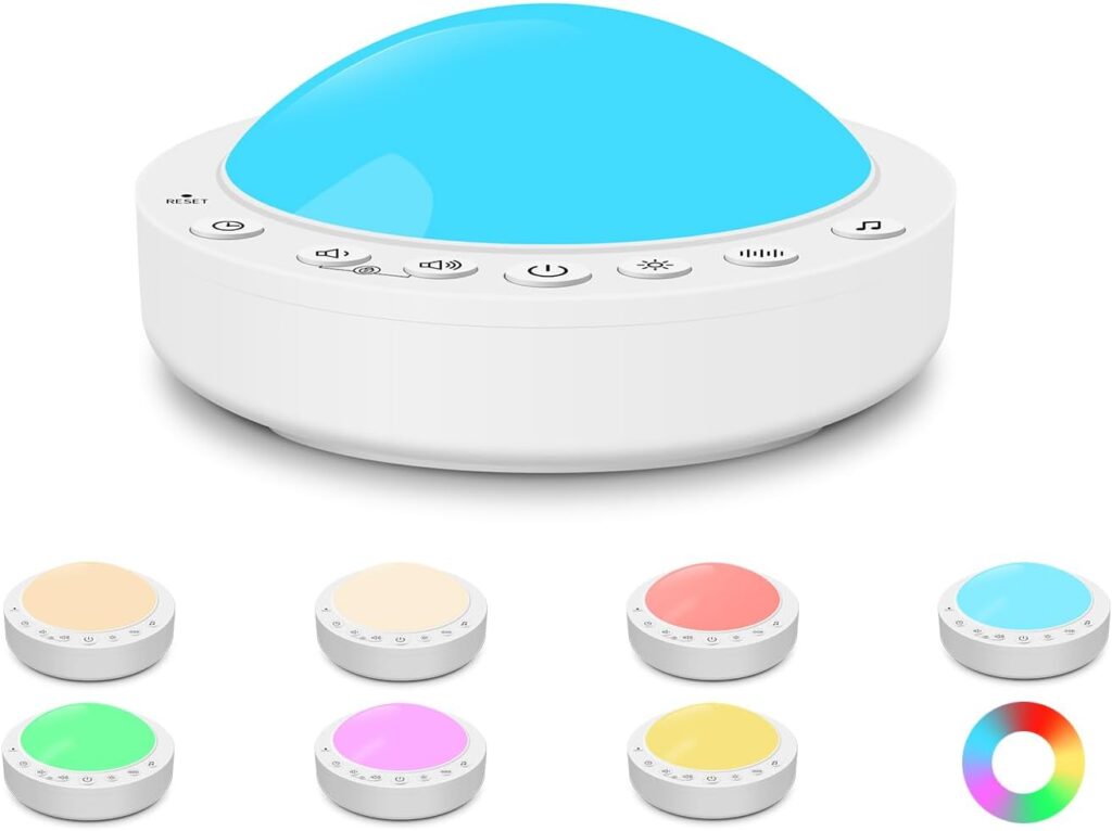 White Noise Machine for Baby, Portable Sound Machine With Night Light for Travel Nursery, Rechargeable Lullaby for Kids Sleeping