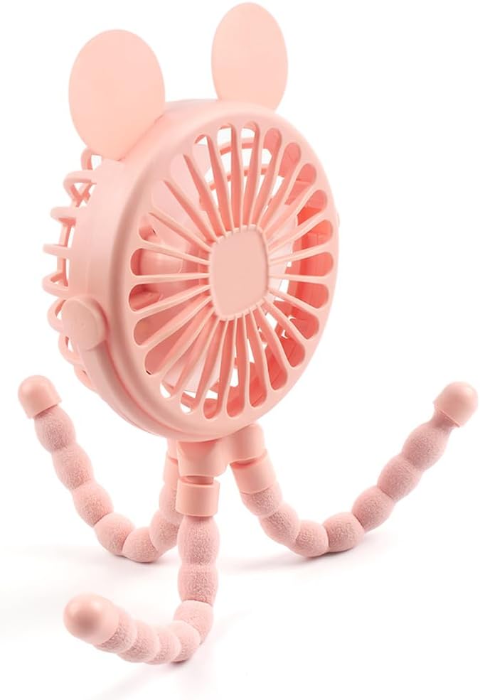 Suteng Stroller Fan Flexible Tripod Clip On Baby Fan, Battery Operated Mini Portable Handheld Fan for Car Seat Crib Stroller, USB Rechargeable Small Desk Fan with 3 Speeds and LED Lights