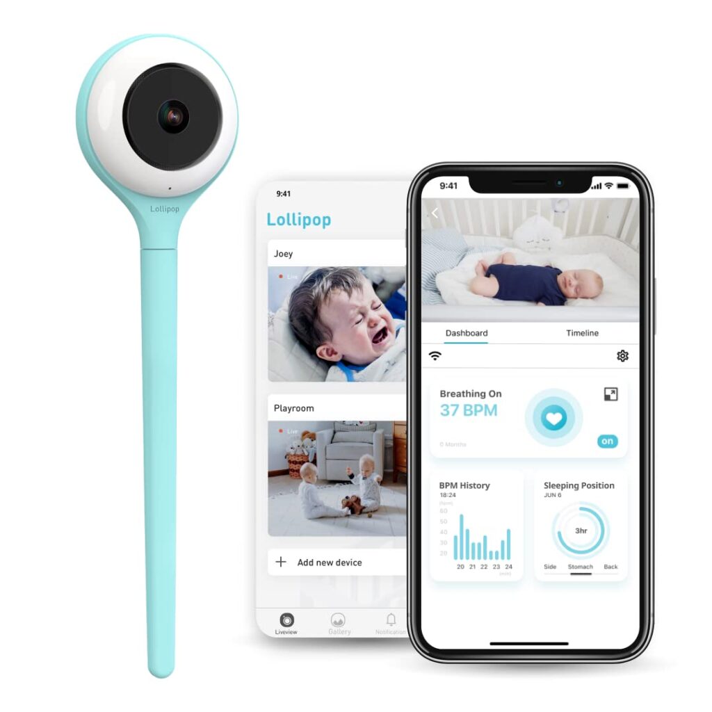 Lollipop Baby Monitor (Turquoise) – Full-Featured Smart Wi-Fi Camera of True Crying Detection with Extra in-App Plan of Breathing Monitoring/Sleep Tracking-Accessories Free/7 Days Trial Period