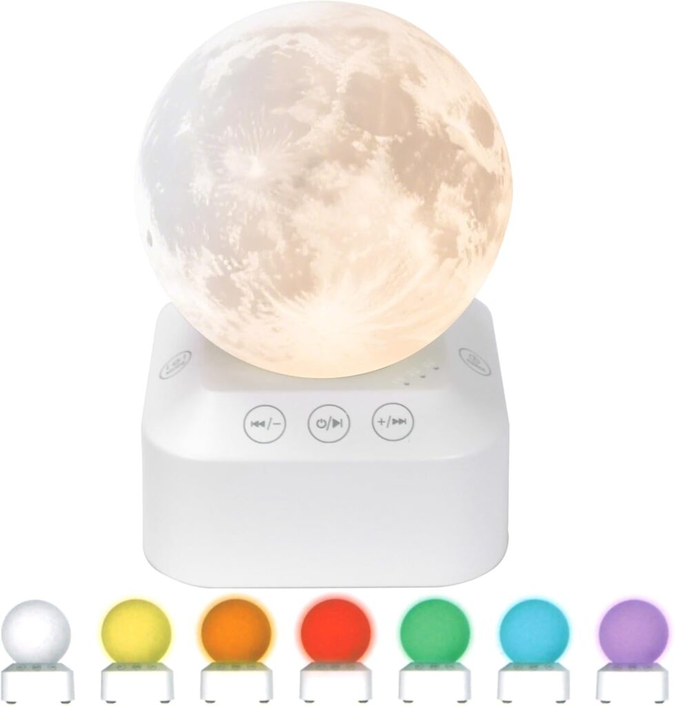 White Noise Sleep Machine with Moon Lamp Night Light,24 Soothing Sounds,Adjustable RGB Color Changing,Sleep Aid for Babies & Adults,Timer & Type-C Rechargeable,Reduces Stress & Improves Sleep Quality