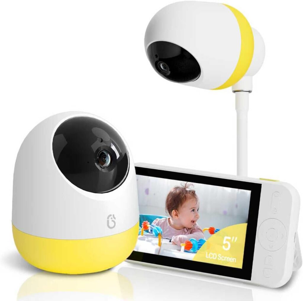 Ellie Pro Baby Monitor with Camera and Audio,5” IPS 2K UHD Resolution,6000mAh Battery, Remote Pan-Tilt-5X Zoom, 2-Way Talk,No WiFi, Night Vision, Virtual Fence 24hr Play Back and 1000ft Range