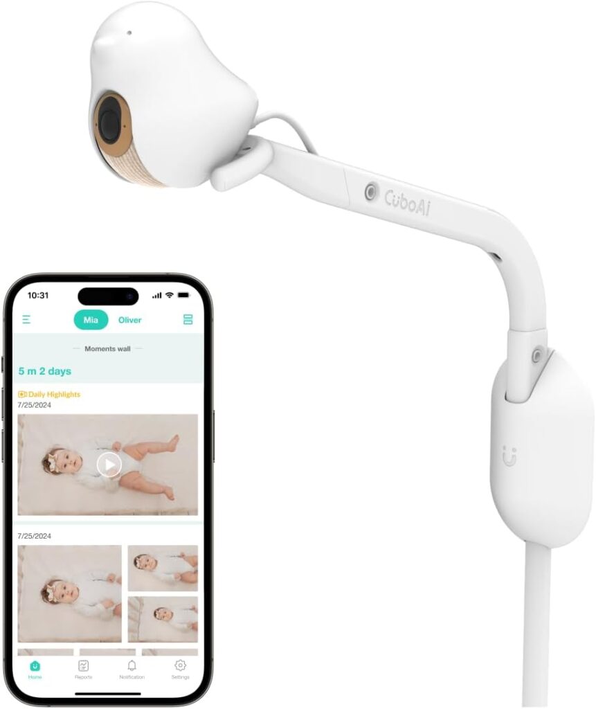 CuboAi 2025 New Model Smart Baby Monitor 3: Sleep Safety Alerts for Covered Face Rollover, 2.5K QHD Night Vision WiFi Camera, 2-Way Audio, Humidity Sensor, Lullabies. App Control (Wall Mount Set)