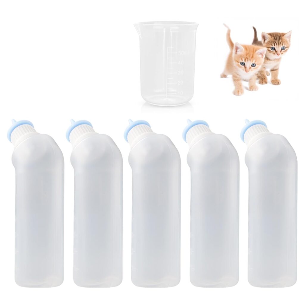 5Pack Kitten Bottle for Nursing Puppy Milk Kitten Bottles Feeding Kit Silicone Nipple for Newborn Pets Kittens, Puppy,Squirrel (Blue)