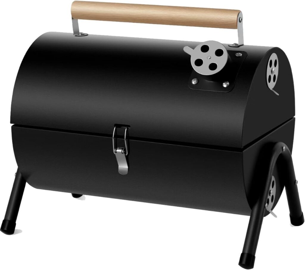 Portable bbq Charcoal Grill Small Folding Table Top Charcoal Grill for Outdoor Camping Two Side Carbon Smoker Griller (Black)