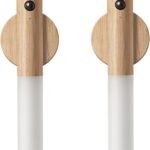 LANDGOO Wooden Motion Sensor Night Lights, Magnet Body Hallway Lamp, Rechargeable LED Wall Sconces, Portable for Stairway Bedroom, Battery Powered (White Ash Wood 2PC)