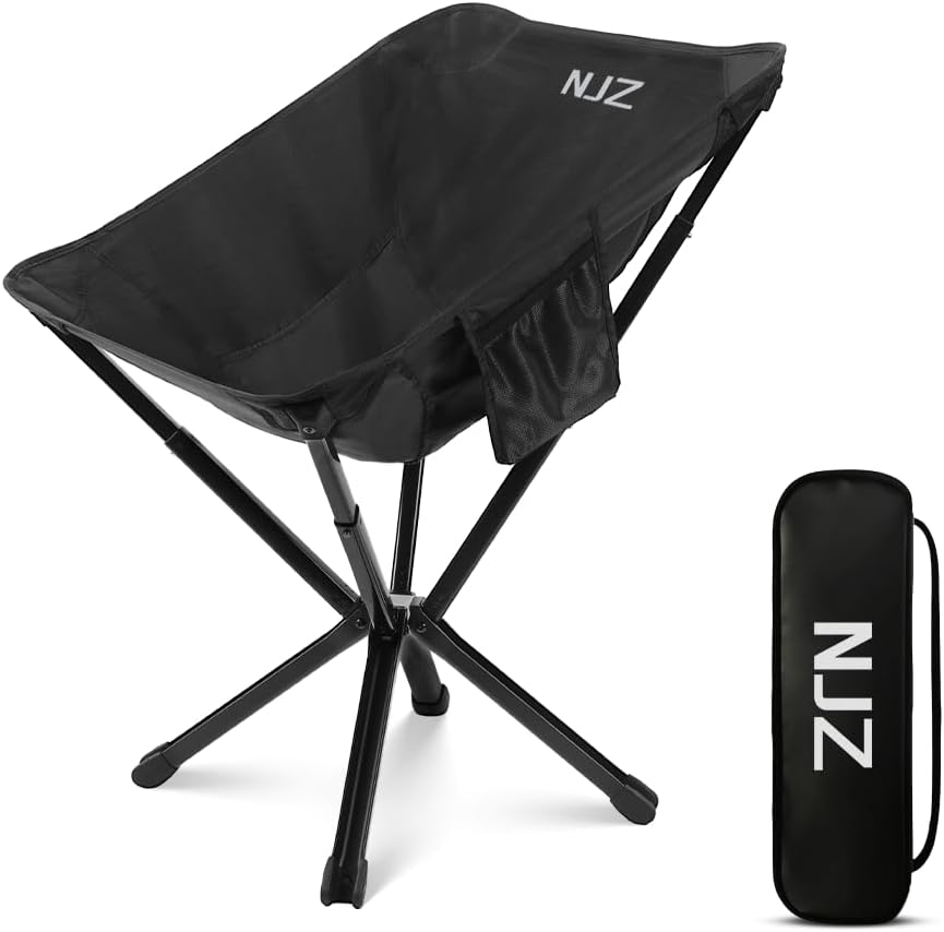 Small Camping Chair, Compact Folding Camping Chair for Adults-200 LBS Supported Lightweight Backpacking Chair for Outdoors Fishing, Hiking, Travel, Picnic, Beach Aluminum Chair(Black)