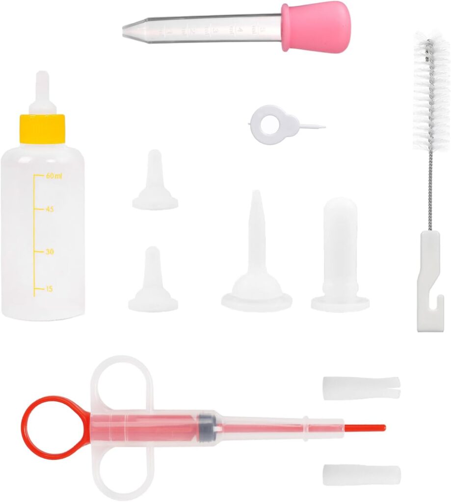 Kitten Bottle Feeding Kit, Cat Feeding Bottle for Newborn Kittens, Pet Nursing Bottle Kits Replacement Nipple, Pet Pill Shooter Dispenser, 5ml Dropper