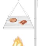 Stainless Steel Campfire Grill – Adjustable Height,360° Rotatable & Foldable Camp Fire Cooking Equipment,Heavy Duty Portable Outdoor Open Flame Grilling Rack for Camping