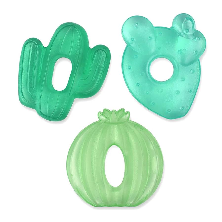 Itzy Ritzy Water-Filled Teethers – Cold Cutie Coolers Textured On Both Sides to Massage Sore Gums & Emerging Teeth – Can Be Chilled in Refrigerator, Set of 3 Green Cactus Water Teethers