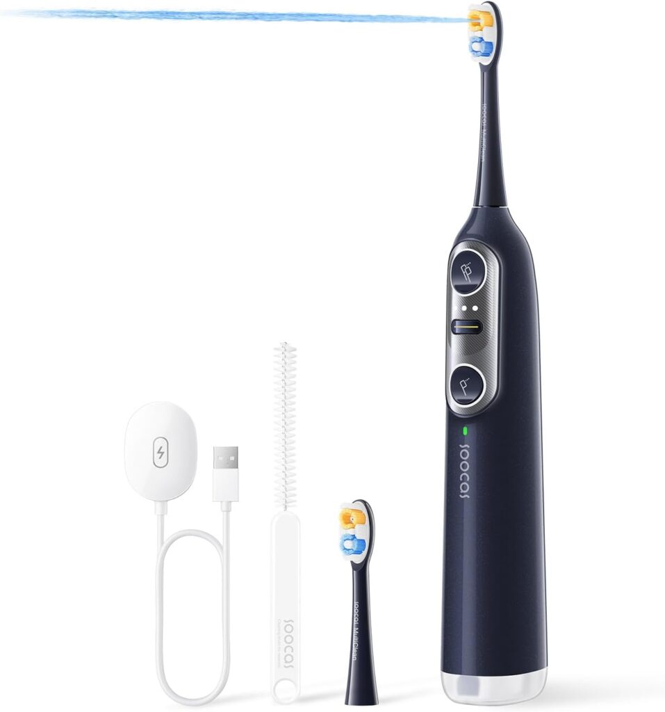 Soocas NEOS II – Electric Toothbrush with Water Flosser, Sonic Electric Toothbrush for Adults, Cordless Water Flosser for Travel, Portable Oral Irrigator, Up to 100% Plaque Removal, Dark Violet