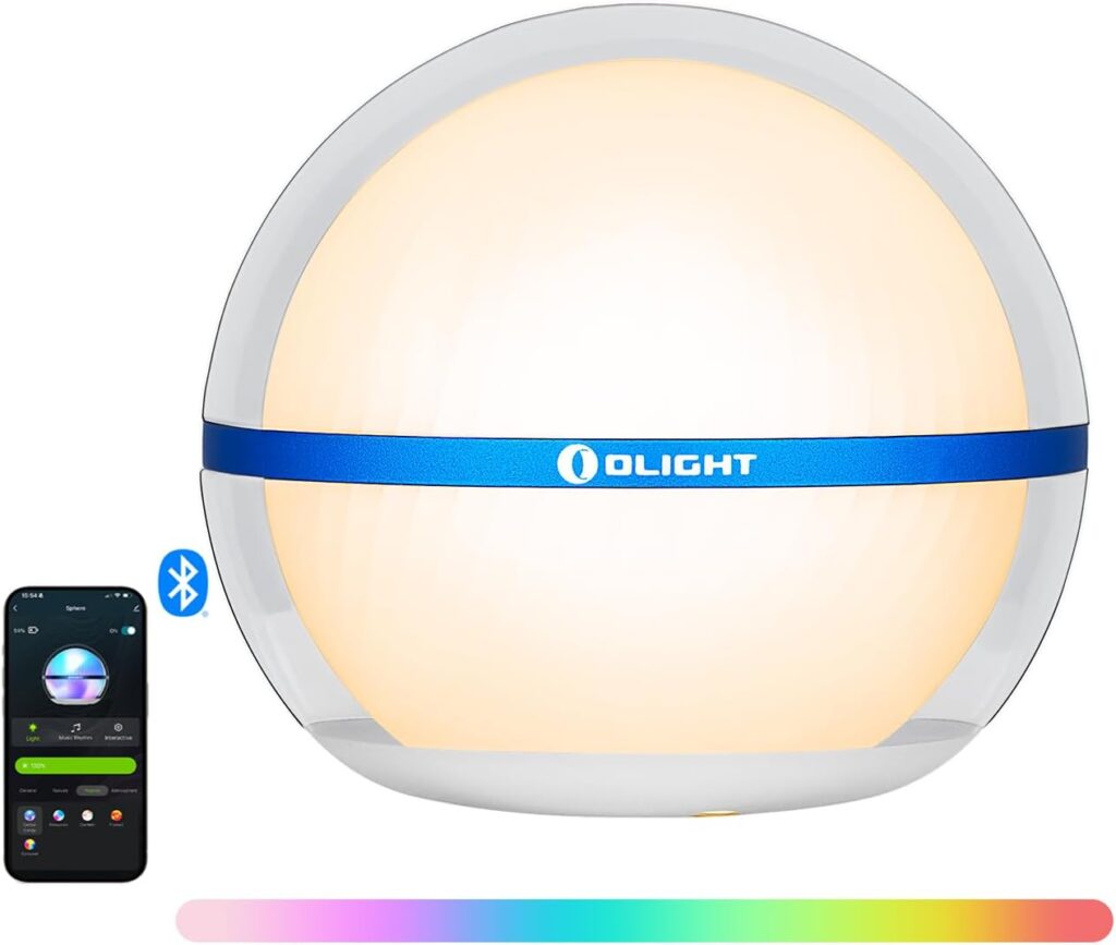 OLIGHT Sphere Smart Night Light, 75 lumens Stepless Dimming Table Lamp with Remotely APP Control, Magnetic Rechargeable RGB Ambient Lighting for Sleeping, Reading, and Relaxation