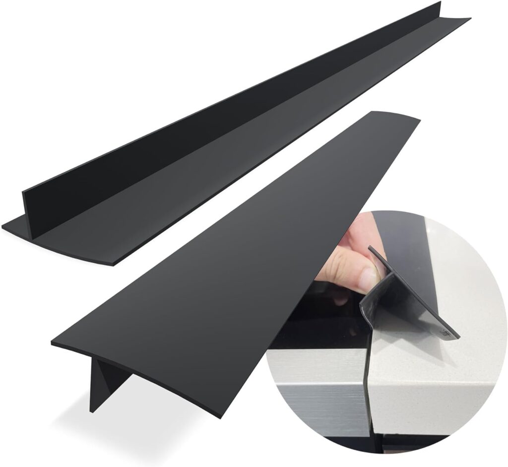 Silicone Stove Counter Gap Cover / Filler by Kindga 25″ Long, Sealing Spills Between Kitchen Appliances Washing Machine and Stovetop, Set of 2 (Black)