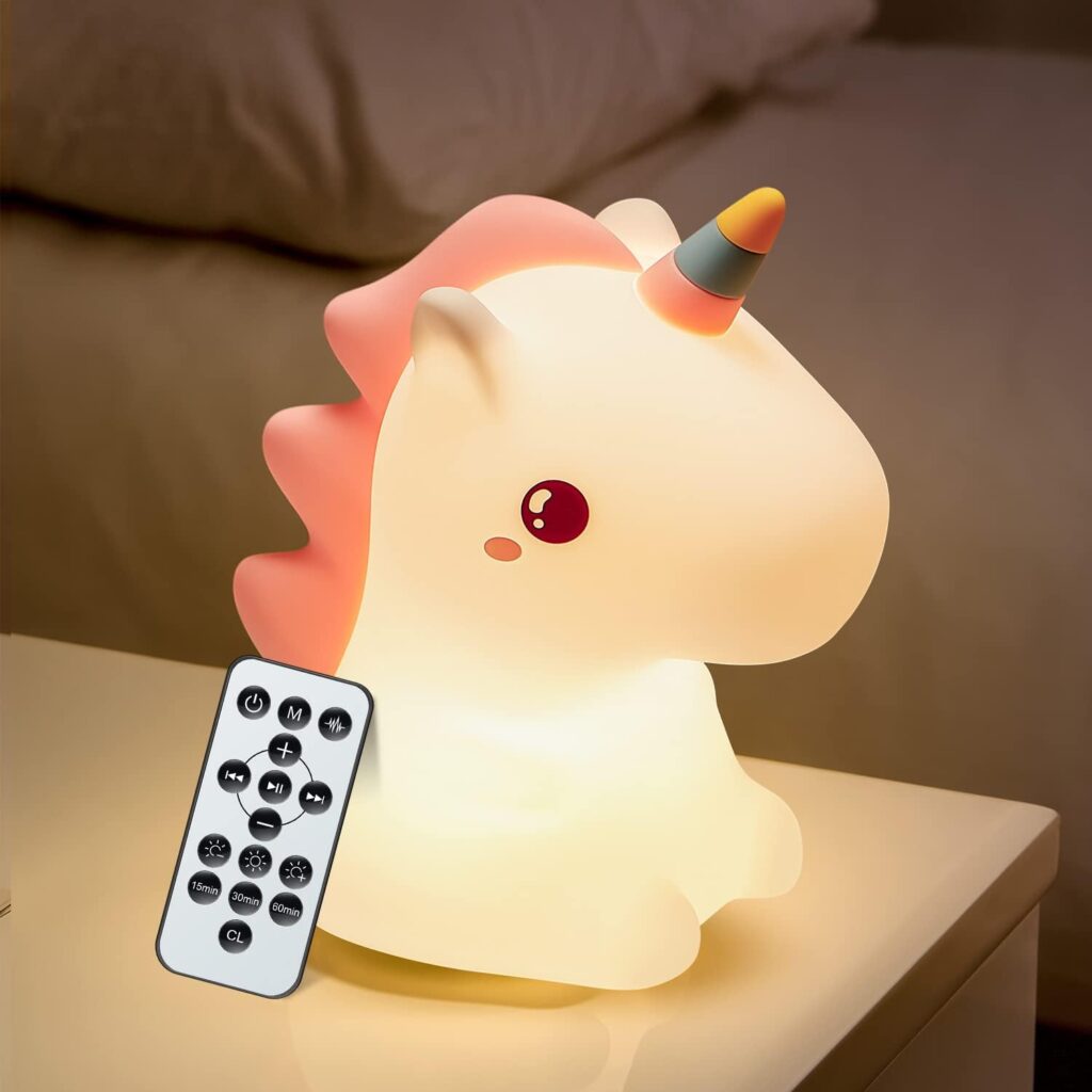 Unicorn Baby Sound Machine with Light, 16 Colors+Silicone Sleep Sound Machine for Kids Night Light, 10 White Noise Baby Night Light for Kids with Music, Remote+Timer+Rechargeable Nightlight [Gifts]