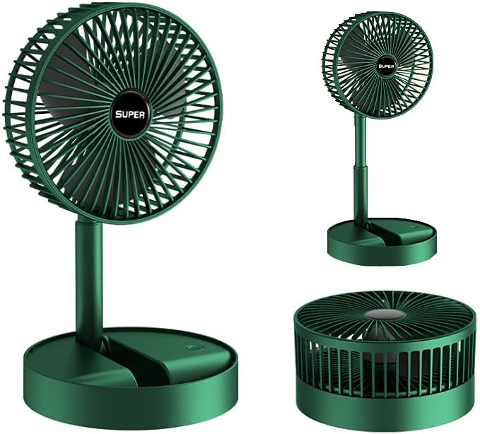 Portable Folding Fan, Rechargeable Standing Pedestal USB Fan, 3 Speeds, 2000mAh Battery Operated for Home, Camping, Office, 6.5-Inch