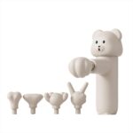 Mini Massage Gun with Bear Design, 5 Interchangeable Heads,4-Speed Regulation, Deep Tissue Percussion Massager for Athletes, Pain Relief (White)