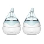 POTATO Glass Baby Bottles for Newborn Babies, Anti Colic Breastfeeding Bottle with Wide Neck, Slow Flow, 2pack, 2.5oz, Blue