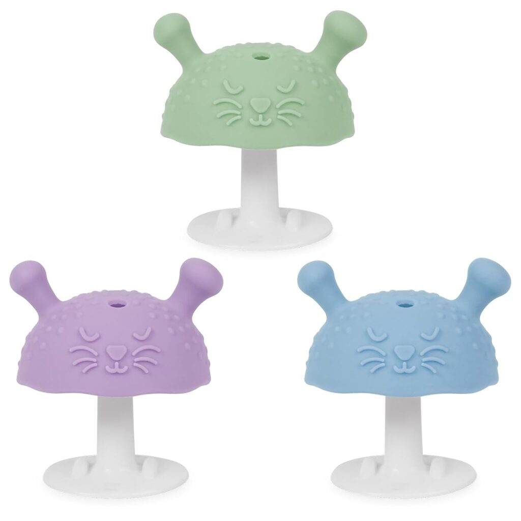 BumbleBee Soft Silicone Teething Toys Set | Easy to Grasp Toy for Baby Teething Relief – 3+ Months & Soothes Sore Gums | BPA-Free Silicone Teether 3pcs, Green,Purple & Blue