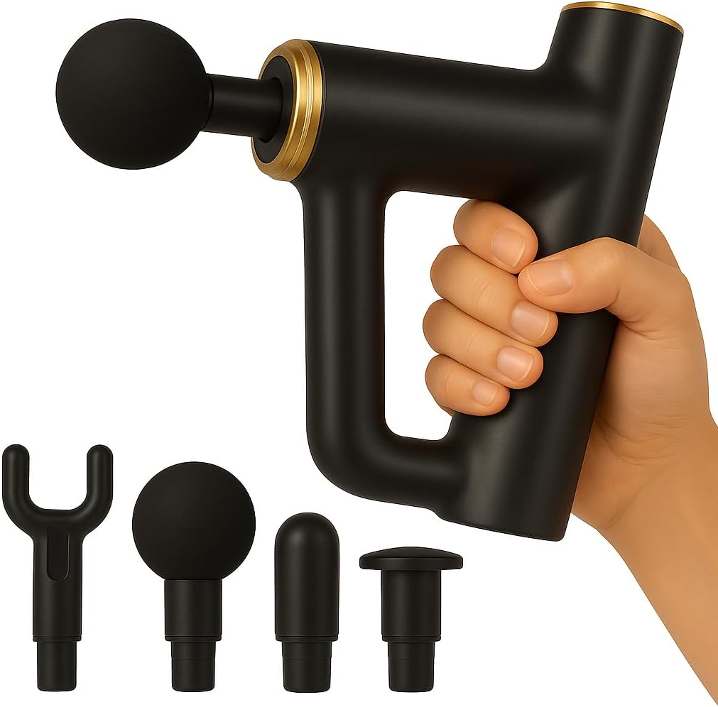 Mini Massage Gun Deep Tissue Percussion Massager – 6 Speeds 4 Massage Heads, USB-C Rechargeable, Quiet Handheld Muscle Massager for Pain Relief, Portable Travel Size for Athletes Men Women