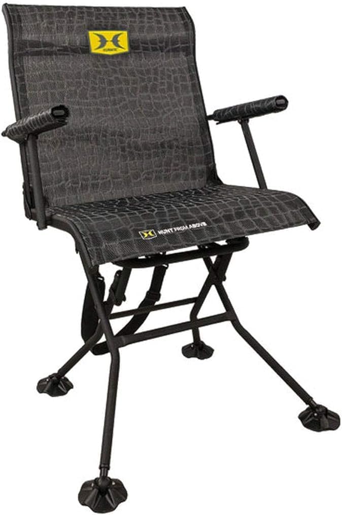 Hawk Stealth Spin Chair – Silent, Comfortable, Swiveling, Portable Chair for Camping, Hunting, Fishing, Backpacking, and More (Bone Collector Edition) , Black, 25″D x 24.75″W x 24.75″H