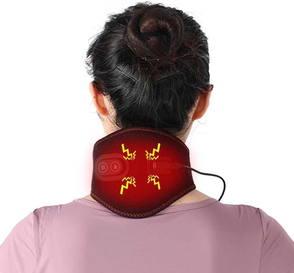 Portable Heating Pad for Neck with Massager Heated Wrap for Pain Relief 3 Adjustable Temperature and 4 Massage Modes Hot Compress Therapy Brace for Stiffness & Soreness Relief