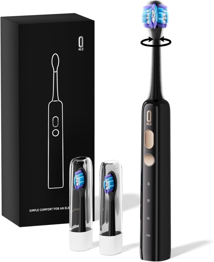 O.H.B Sonic Electric Toothbrush, Electronic 80° Wave Oscillation & Vibration Travel Sonic Toothbrush for Adults with 9 Modes, Timer, 2 Brush Heads, IPX8 Waterproof, Rechargeable, 60-Day Battery Life