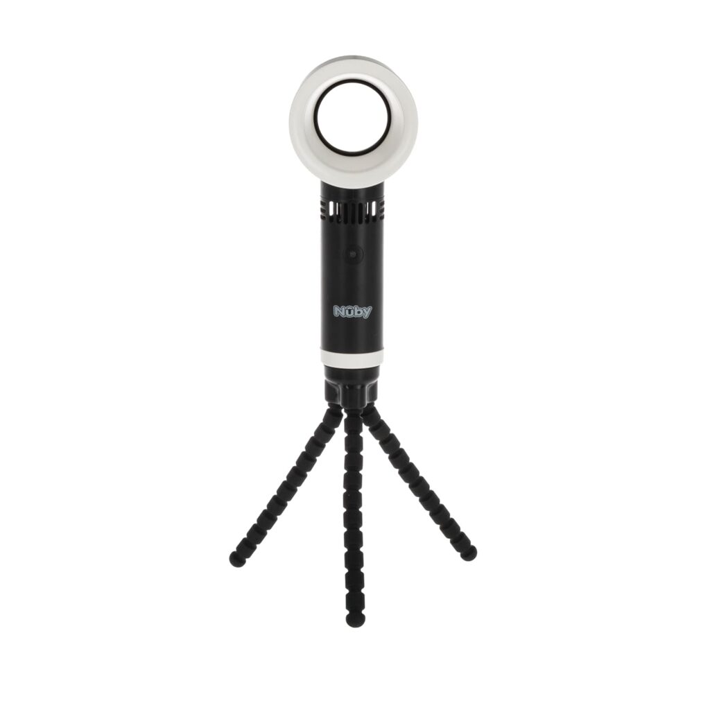 Nuby Baby Safe Bladeless Quiet Cooling Fan with Flexible Tripod Legs | 3 Cooling Modes | Rechargeable USB Cord Included | Black