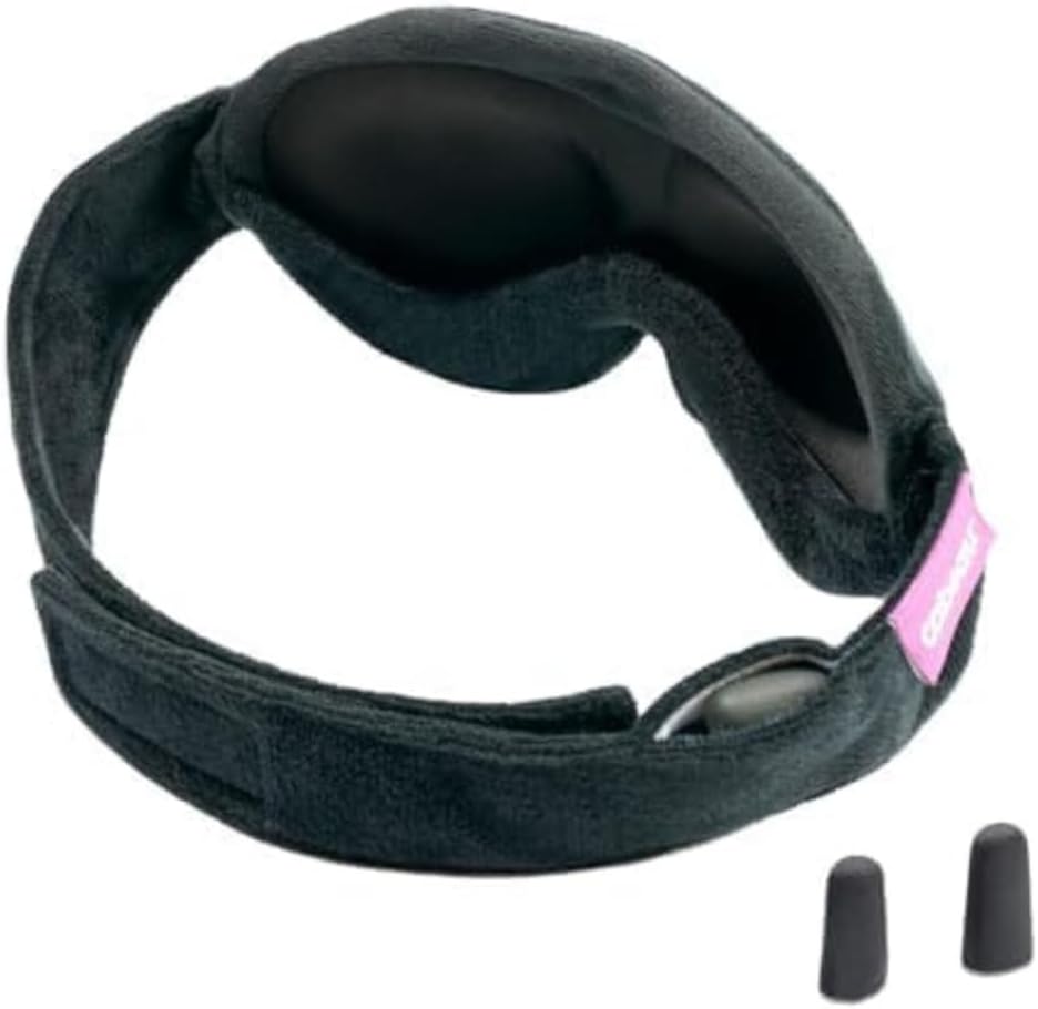 Cabeau Midnight Magic Sleep Mask – Adjust Padded Nose Strip to Block or Blackout Light – for Home and Travel – Soft Plush Fabric – Eye Liners Keep Fabric Away from Eyelids – Memory Foam Earplugs