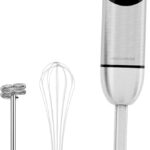 MegaWise Stainless Steel Titanium Reinforced 3-in-1 Immersion Hand Blender, Powerful with 80% Sharper Blades, 12-Speed Corded Blender, Including Whisk and Milk Frother (3-in 1 Black)