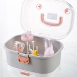 Zdolmy Baby Bottle Drying Rack Storage, Large Nursing Bottle Storage Box Organizer with Cover, Portable Kitchen Cabinet Organizer, Easy to Clean Drainer, Grey