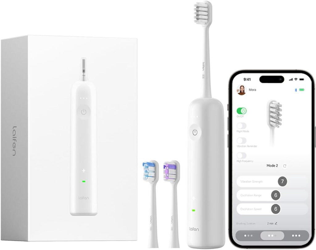 Laifen Wave Electric Toothbrush, Oscillation & Vibration Sonic Electric Toothbrush for Adults with 3 Brush Heads, IPX7 Waterproof ADA Accepted Travel Powered Toothbrush ABS(White)