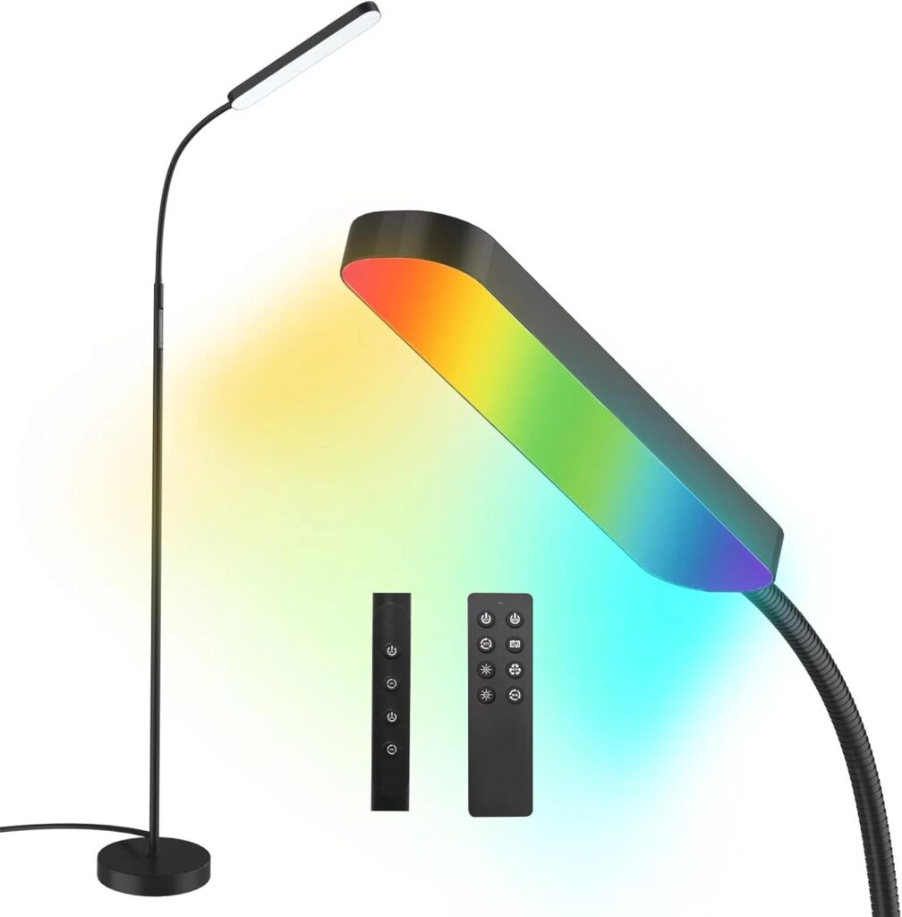 Floor Lamps, RGB Color Changing Dimmer Bright LED Floor Lamp with Stepless Adjustable 3000K-6000K, Smart Remote Control Modern Standing Floor Lamp for Bedroom, Reading, Gaming Room