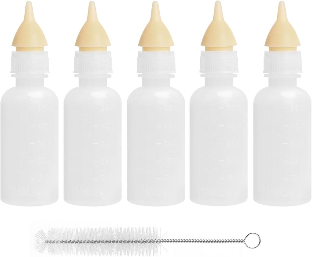 Pack of 5 Pet Feeding Bottle, Reusable Nursing Bottles Kits with Silicone Nipple, Replacement Original Feeding Bottle for Newborn Kittens Puppies Rabbits Small Cat Dog Animals, Short Nipple