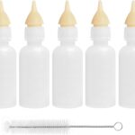 Pack of 5 Pet Feeding Bottle, Reusable Nursing Bottles Kits with Silicone Nipple, Replacement Original Feeding Bottle for Newborn Kittens Puppies Rabbits Small Cat Dog Animals, Short Nipple