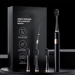 Sonic Electric Toothbrush 2 Brush Heads Deep Cleaning with 2 Modes Smart Timer AAA Battery Lasts 90 Days 28000 VPM Travel Sonic Brush Portable Waterproof IPX7 Black
